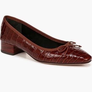 Veronica Beard Brown Croc-Embossed Flats